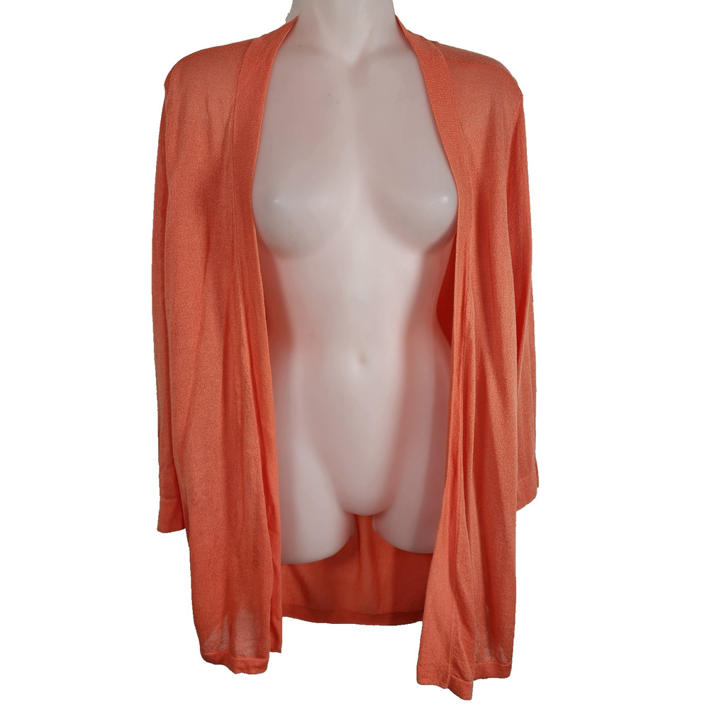 Chicos Womens Cardigan Sweater Size 3 US XL Rita Side Ruched 3/4 Sleeve Orange